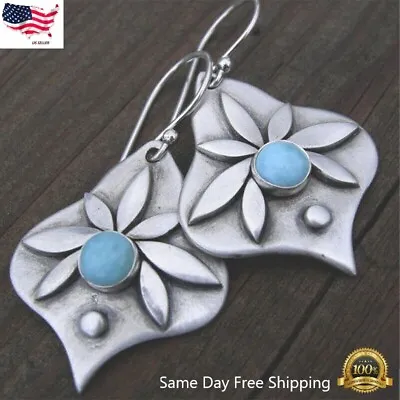 $3.99 • Buy 925 Silver Plated Dangle Drop Earrings Hook Women Turquoise Jewelry Simulated