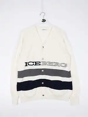 Vintage Iceberg Sweater Mens Large White Knit Cardigan Italy • $28.08