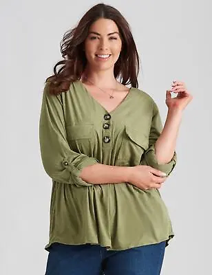 BeMe - Plus Size - Womens Tops -  Long Sleeve Knitwear Button Utility Shirt • £14.57