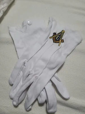 Masonic White Gloves GOLD Embroidered G Logo Square & Compass • $14.99