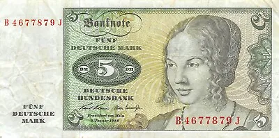 Germany  5  Deutsche Mark  2.1.1970  Series  B-J  Circulated Banknote QZ42 • $8.50