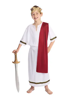 Boys Roman Emperor Costume Greek Caesar Toga Ancient Rome Egypt Kids Fancy Dress • £10.61