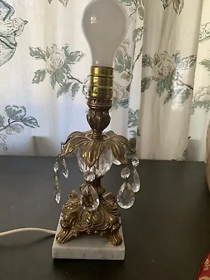 Vintage Brass Cut Glass Hollywood Regency  Italian Marble Base  Table Lamp • $52.79