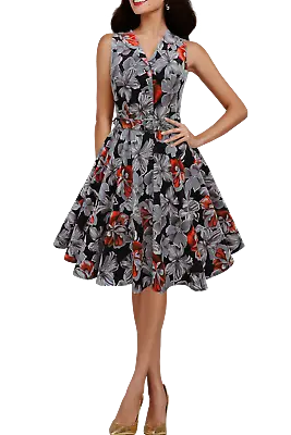Vintage Full Circle Floral Rockabilly Floral Swing Pin Up Prom Dress Size 8-24 • £16.99