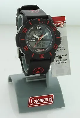 Coleman Men's 40825 Ana Digi Dual Time Sport Watch Water Resistant Black & Red • $24.99