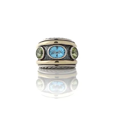 David Yurman Renaissance Blue Topaz & Peridot Ring Sterling Silver & 14k Yellow • $695