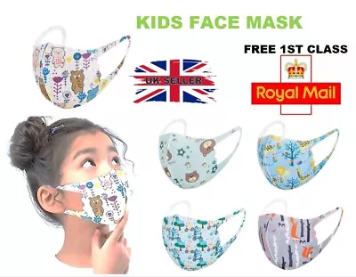 3/5 Pack Cloth Face Masks For Kids Children With Cartoon Prints Extra Breathable • £7.89