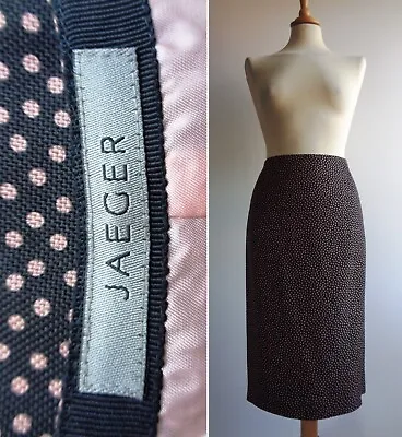 £19.99 • Buy JAEGER Black Pink Polka Dot Spots 100% Silk Midi Pencil Skirt Size 12