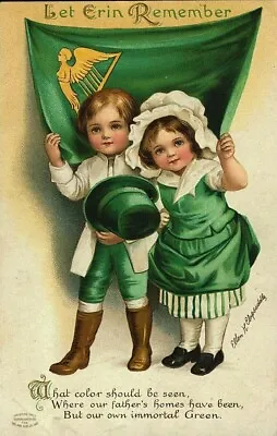 TWO 3x6 Vintage St. Patrick's Day Irish LET ERIN REMEMBER Fabric Blocks • $14.80