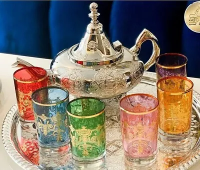 Handmade Moroccan Luxurious Tea Set 6 Cups Tea Glasses Teapot  Tea Tray* NEW* • $230