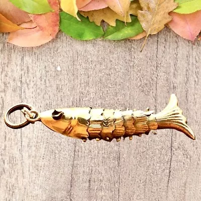 $215 • Buy 14K Gold Moveable Fish Charm Pendant Puffy Miniature Tiny 1.2 Grams 
