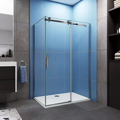 Bathroom Frameless Sliding Shower Enclosure Door And Tray 6mm Glass Screen • £241