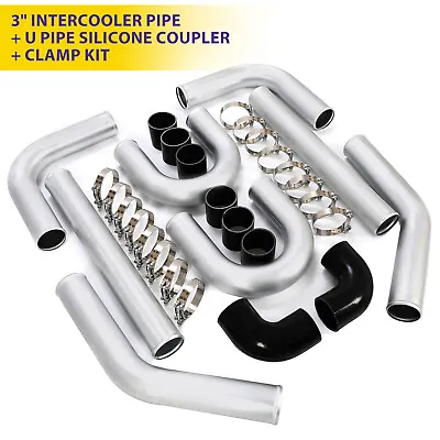 3  3 Inch Turbo Intercooler Aluminum Piping W/ U Pipe Silicone Hose Clamp Kit • $109.59