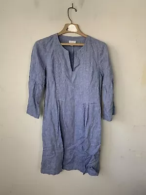 J Jill Womens Dress Small Blue 100% Linen Beachy Coastal Grandma Chambray Office • $32.95