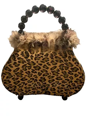 £29.01 • Buy Leopard Animal Print Purse Table Lamp Nightlight With Ostrich Boa Feathers Beads