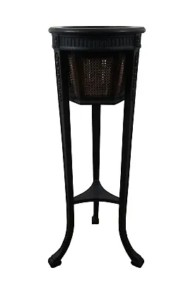 Antique Gustavian Style Black Painted Mahogany Caned Pedestal Plant Stand 36  • $420
