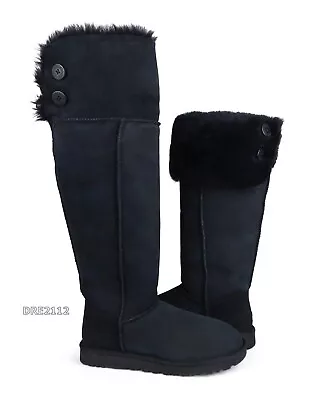 UGG Bailey Button Over The Knee Black Suede Fur Boots Womens Size 9 *NEW* • $332.45