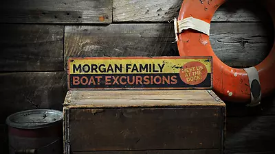 Custom Family Boat Excursions Lake House - Rustic Vintage Wooden Sign • $54
