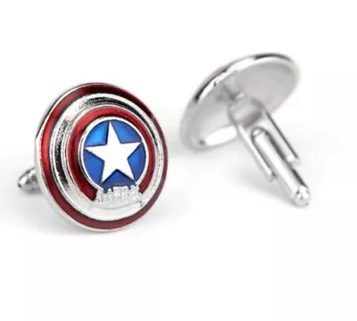 Marvel Captain America Shield Cufflinks Logo Symbol Steel Cuff Links Silver • $11.99