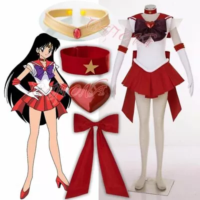 $78.14 • Buy Girls Summer Dress Sailor Moon Sailor Mars Cosplay Costume Red Dress Set