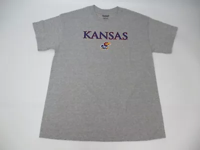 Kansas Jayhawks Mens T Shirt L Large Gray Graphic Logo Muscle Milk NCAA Sport F7 • $6.25