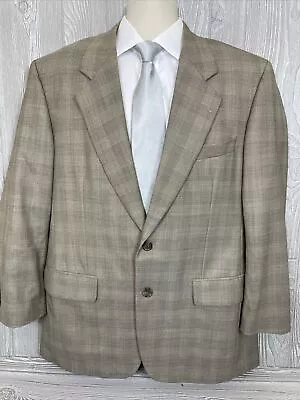 Bespoke Samuelsohn Mens Beige Plaid S120s Wool Sport Coat Jacket Sz 42R (t9) • $49.99