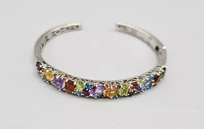 Sterling Silver Multi-Gemstone Hinged Bangle Bracelet Small 6.5 In • $99