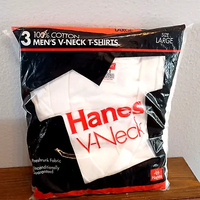 Vintage Hanes 3-pack V-neck T-shirt Mens Size Large Deadstock NIP 1992 90s • $19.95
