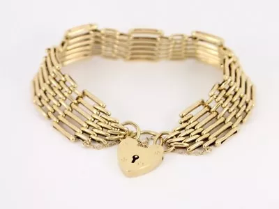 Gate Bracelet 9ct Gold Heart Locket Clasp Ladies Vintage 24.2g Cd30 • $1742.27