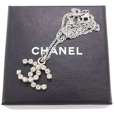 CHANEL CC Logos Used Chain Necklace Rhinestone Silver Pendant #CO441 M • £297.44