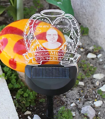 Grave Marker Solar Light With Photo  - Personalized Garden Or Cemetery Memorial • $55