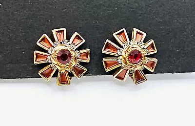 Vintage Clip-on Earrings Enamel & Crystal HAR ? • $24