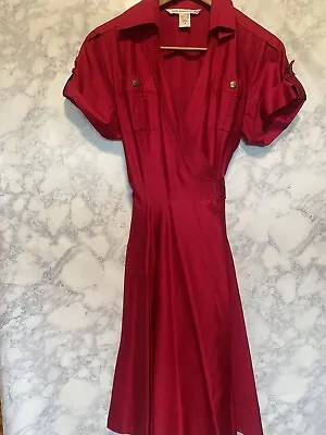 $25 • Buy DIANE VON FURSTENBERG Cotton A-Line Wrap Dress Sz 8 Bright Pink