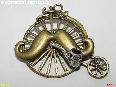 £5.50 • Buy Steampunk Goth Brooch Badge Pin Bronze Penny Farthing Pipe Handlebar Moustache