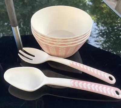 Ernesto Bamboo Salad Servers And 4 Matching Salad Bowls • £9.99