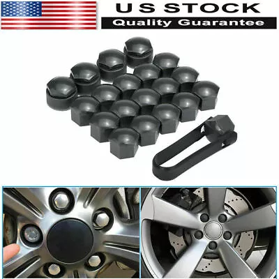 20x 17mm Wheel Lug Nut Bolt Center Cover Black Caps & Tool Fit For VW Audi Skoda • $1.99