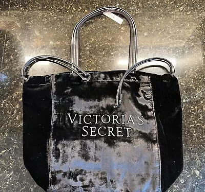 BLING Victoria Secret Black Velour/Velvet Rhinestone Logo Tote Bag/Carry All NWT • $7