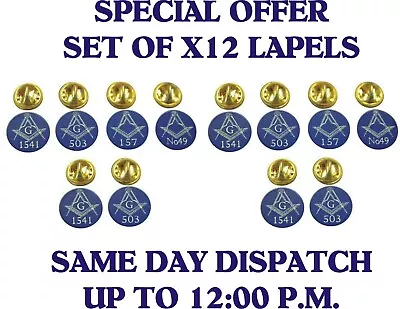 12x MASONIC LAPEL PIN BADGE TIE PIN GIFT  PERSONALISED WITH YOUR OWN LODGE No • £17.99