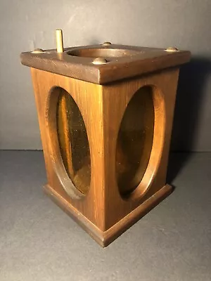 Vintage Solid Wood Lantern Amber Glass Panes - Candle • $110