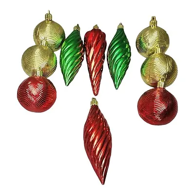 Vintage Textured Ball & Teardrop Plastic Christmas Ornaments Unbreakable Lot 10 • $23