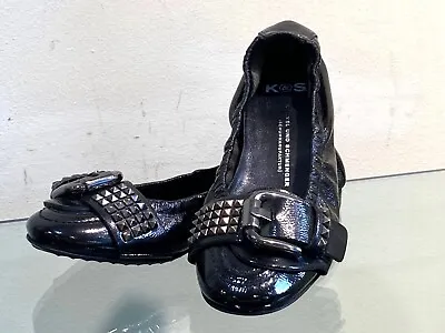 New Women's Black Patent Leather Ballerina Shoes By Kennel&Schmenger + Buckle • £38