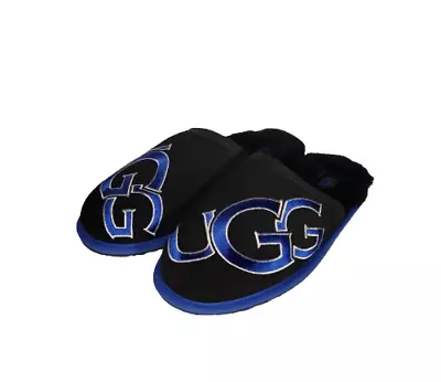 UGG Scuff Logo II Slippers Men's Size 9 Blue Black Shoes Winter Warm Cozy Slides • $55.24