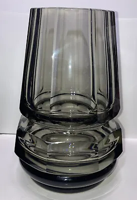 Smokey Gray Art Glass Faceted Paneled Czech Bohemian Crystal Vase MOSER? • $89.99