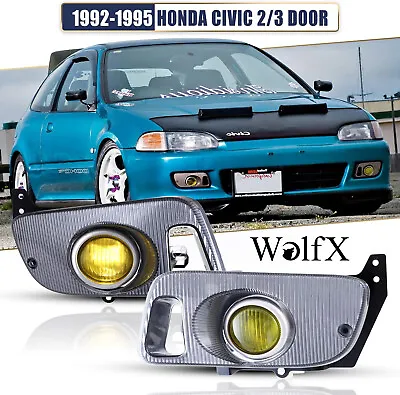 For 92-95 Honda Civic 2/3 Door Fog Lights Yellow Lens Driving Lamp+Wiring+Switch • $52.99