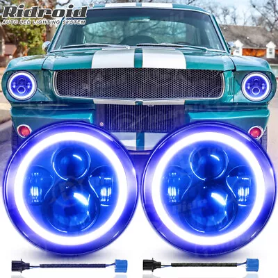 For Ford Mustang 1965-1973 7  Inch Round LED Headlights Blue Halo DRL Angel Eyes • $49.99