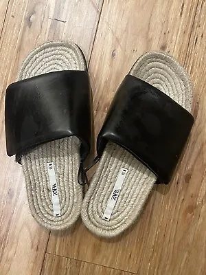 $55 • Buy Zara Black Quilted Faux Leather Slide Sandals Size 39