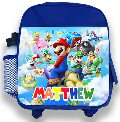 £19.99 • Buy Personalised Kids Blue Backpack Any Name Super Mario Boys Childrens School Bag 1