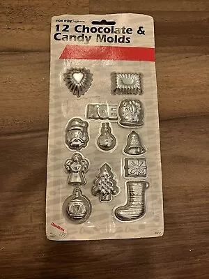 Vtg Pk 12 Mini Chocolate And Candy Clay Fondant  Metal Holiday  Christmas Molds • $15