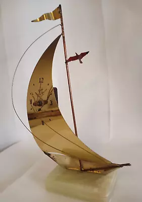 Vintage Brass Sailboat Clock Mounted On Marble Stand Signed By Art  Yosi -Works • $25