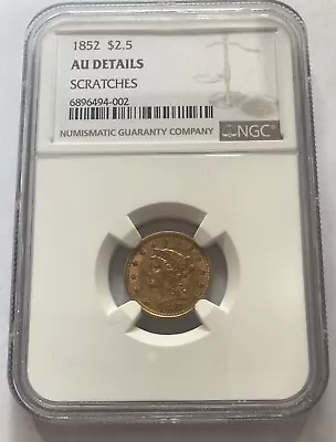 1852 $2.50 Liberty Head Quarter Eagle Gold Coin NGC AU Details • $425